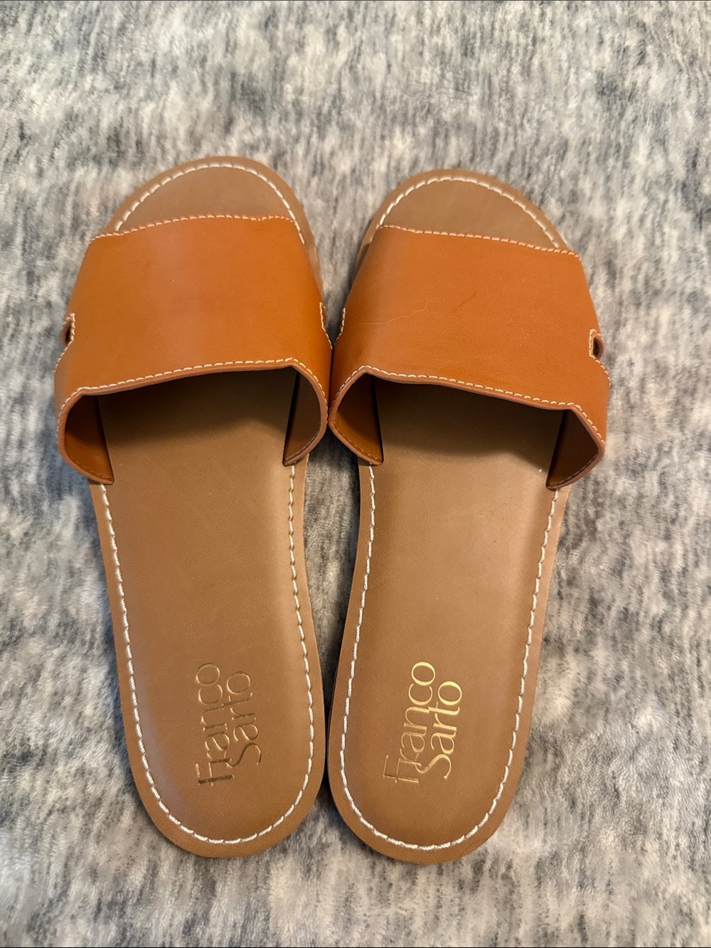 Franco Sarto Cognac Leather Slide Sandals